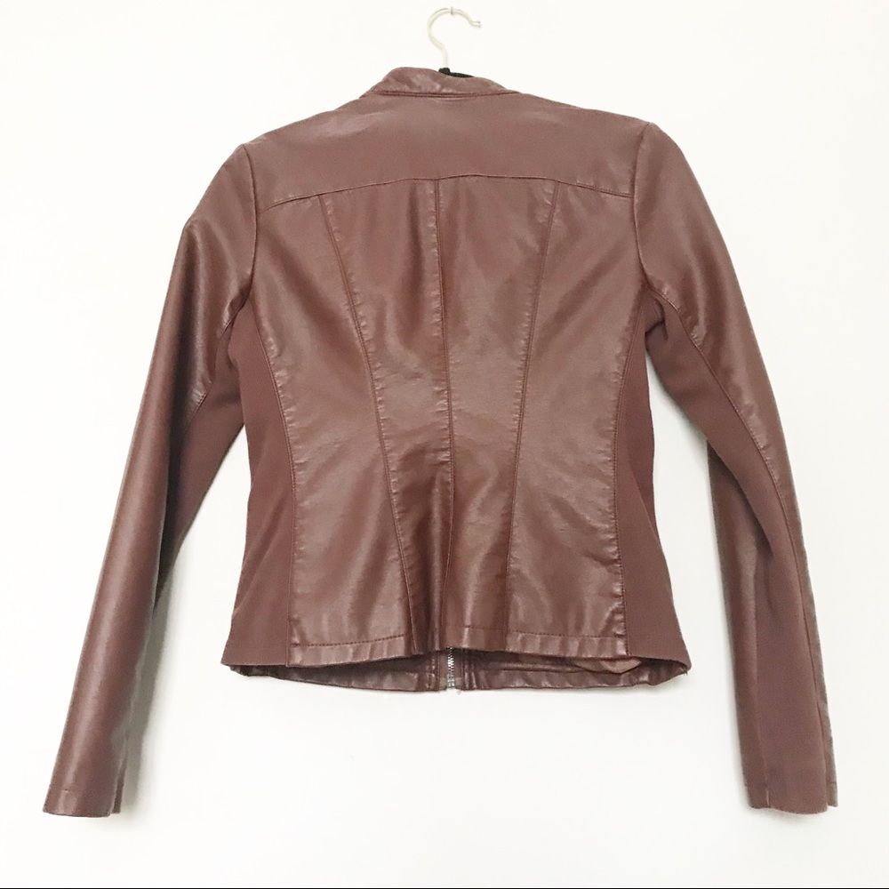 Express - Brown Pleather Zip Biker Jacket - Picture 6 of 6